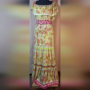 FLYING TOMATO Floral Bohemian Maxi Dress - Pink and Green